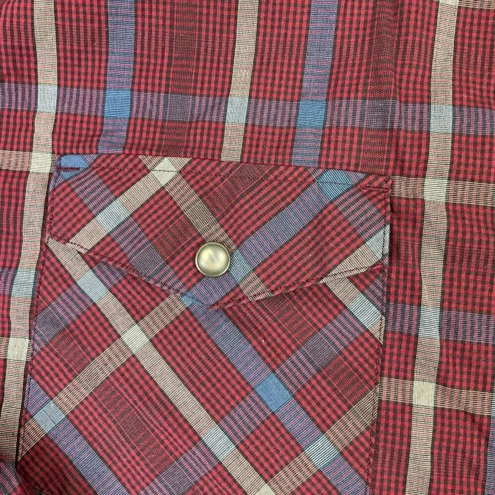 Banana Republic Mens Western Snap Button Shirt Plaid Long Sleeve Pockets Top XL